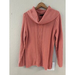 Jeanne Pierre Coral Pink Cotton Cable Knit Cowl Neck Sweater Womens Large